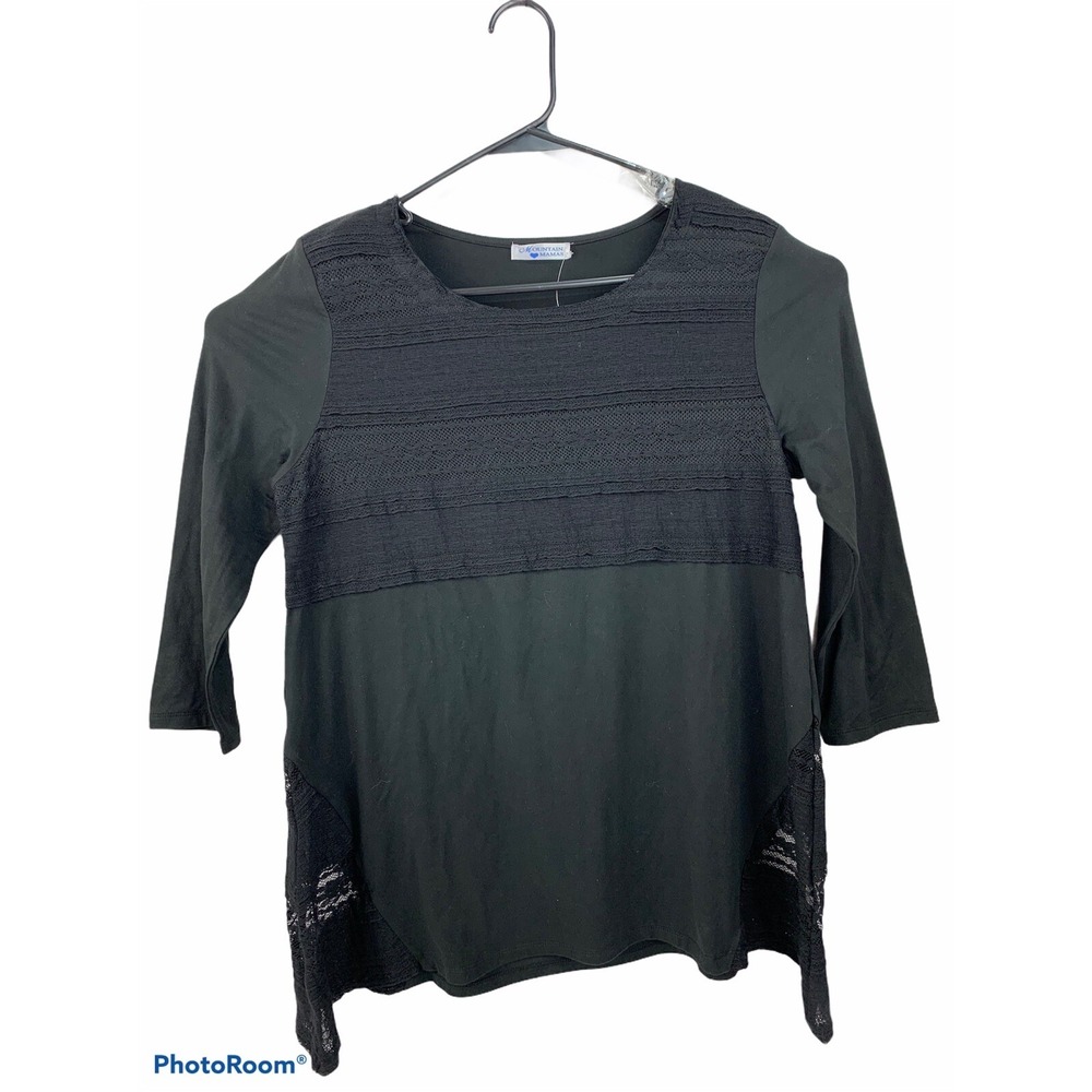 Mountain Mamas Womens SM/MED Black Long Sleeve Lace‎ Tunic Top